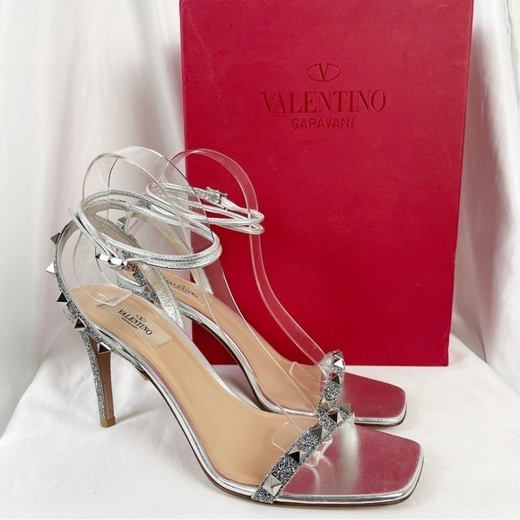 Valentino Garavani Shoes - Valentino Garavani Rockstud Metallic Leather Sandals Heels
